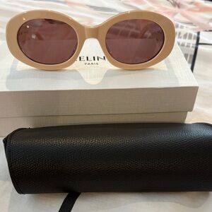 Celine Pink-Beige Oval Sunglasses with Brown Lenses